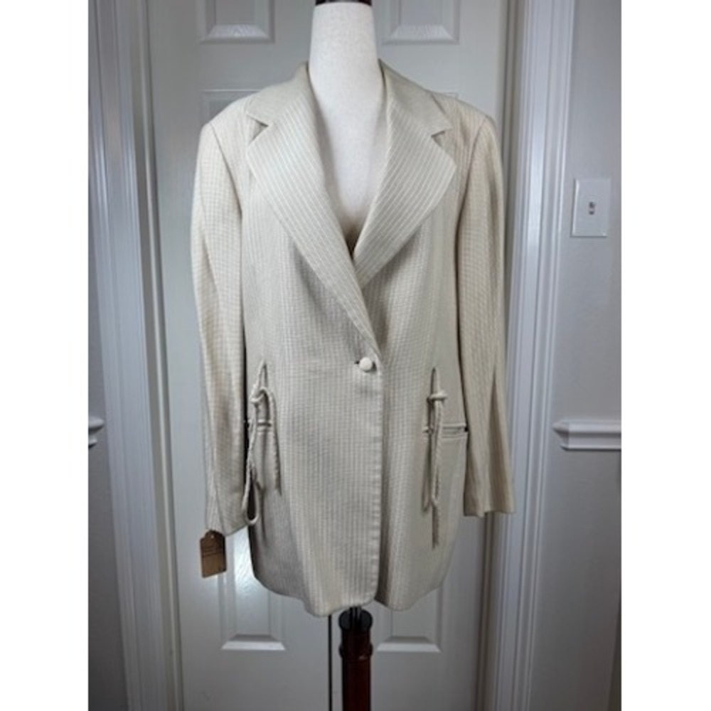Escada Margaretha Ley Vintage Wool Silk Striped Blazer Cream Rope Detail Size 40